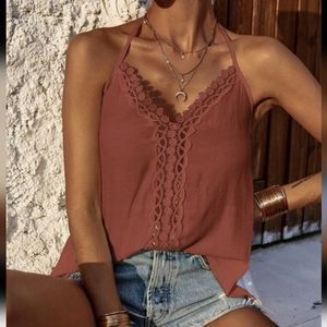 Guipure Lace Panel Backless Halter Top size small New never worn